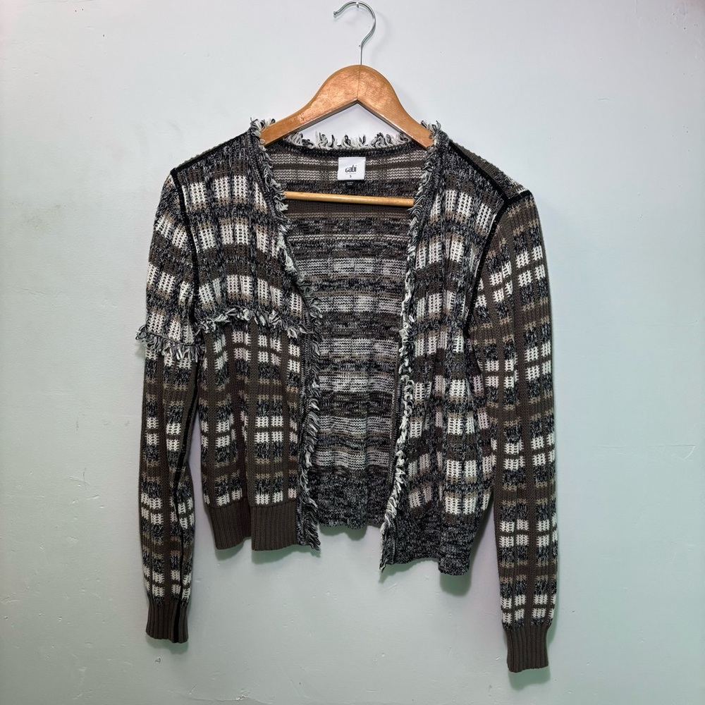 Cabi Plaid Open-Front Sweater